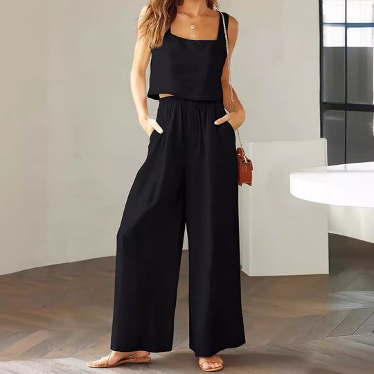 Damen Lässiger Jumpsuit mit weiten Beinen und praktischen Taschen EB