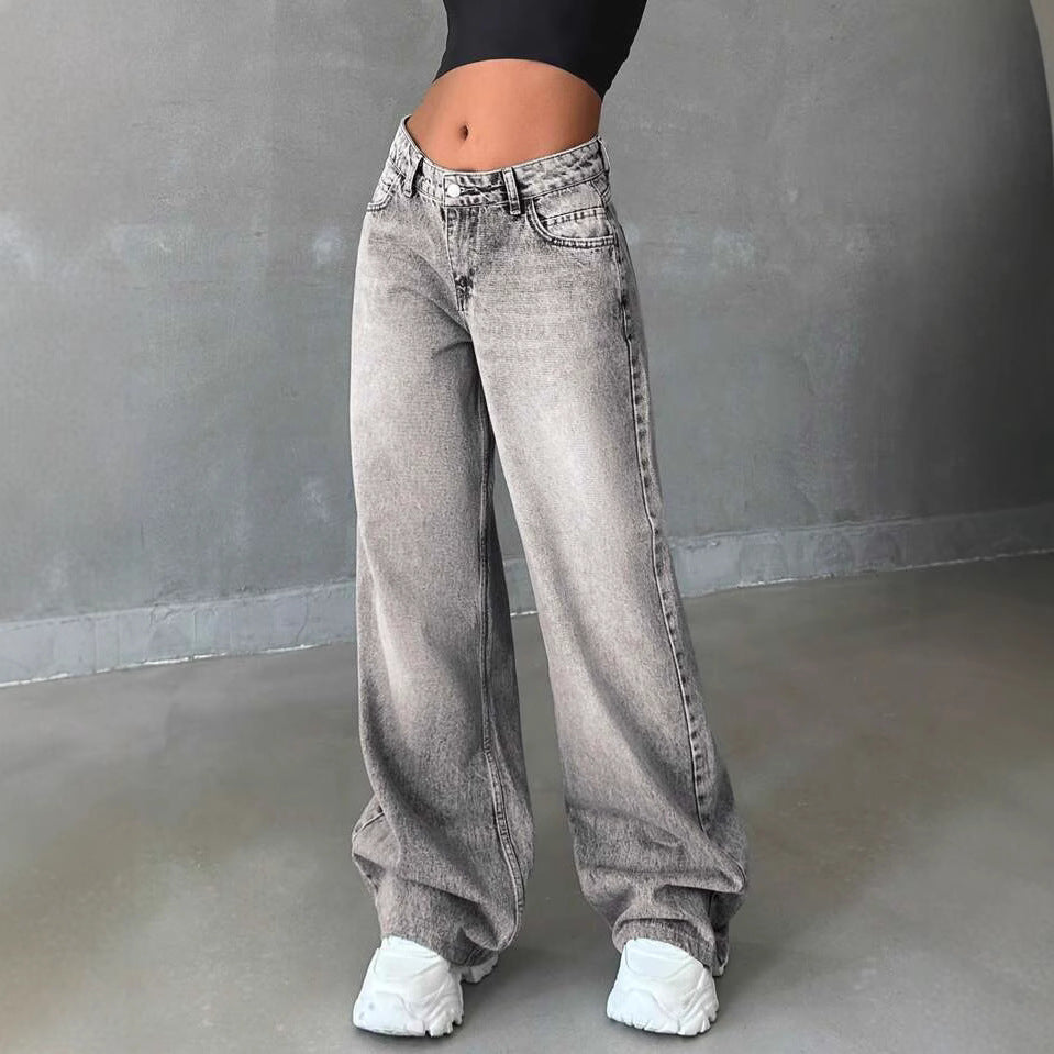 Damen Weite High-Waist Jeans mit elegantem Design und lässigem Schnitt EB