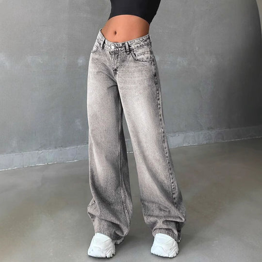 Damen Weite High-Waist Jeans mit elegantem Design und lässigem Schnitt EB