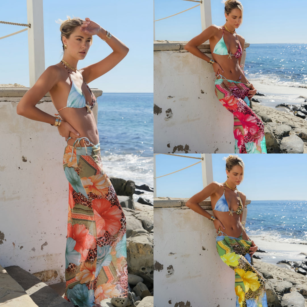 Damen Bikini-Set mit floralem Design und umschmeichelndem Cover-Up EB