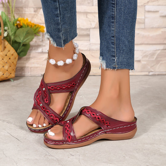 Damen elegante Slide-Sandalen mit dekorativem Rüschendetail EB