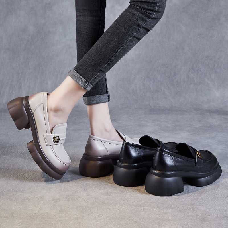 Damen schicke Loafer mit modischem Plateau und eleganter Schnalle EB