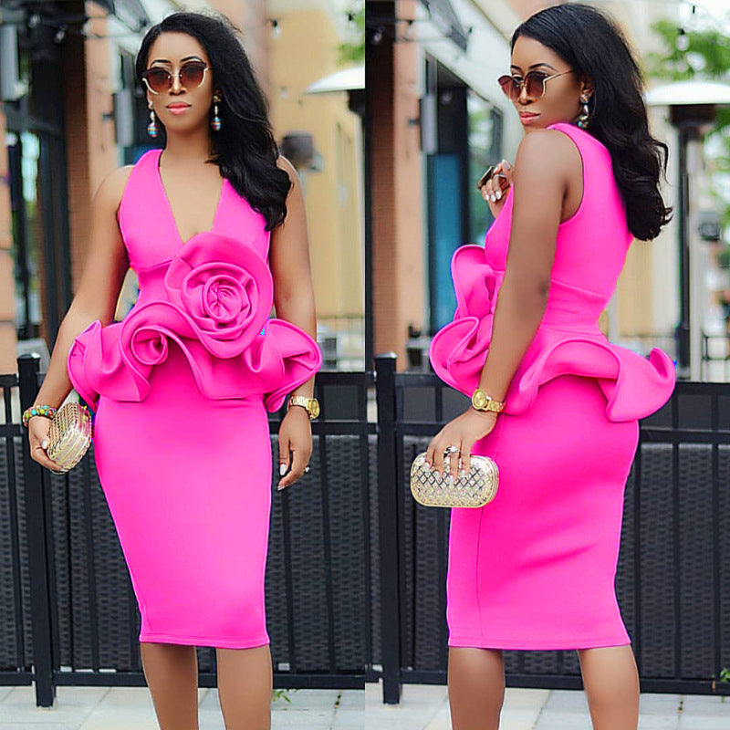 Damen Cocktailkleid mit kunstvollem Blumenapplikation EB