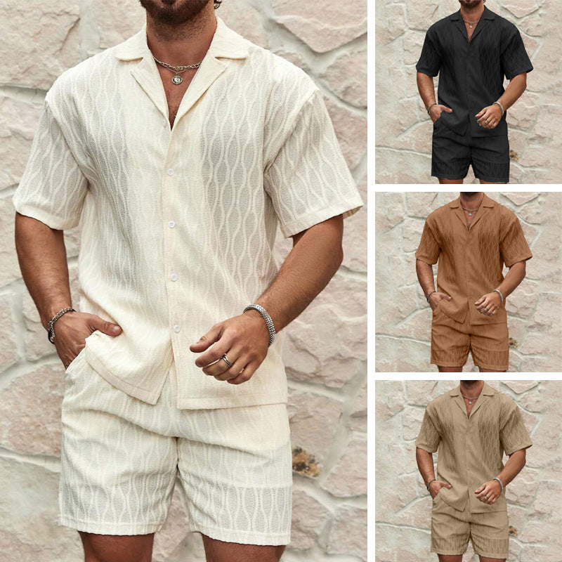 Herren Kurzarmhemd und Shorts-Set im lässigen Strickdesign EB