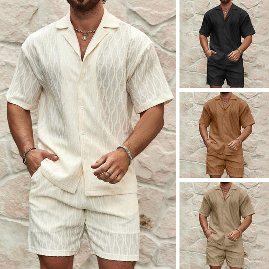 Herren Kurzarmhemd und Shorts-Set im lässigen Strickdesign EB
