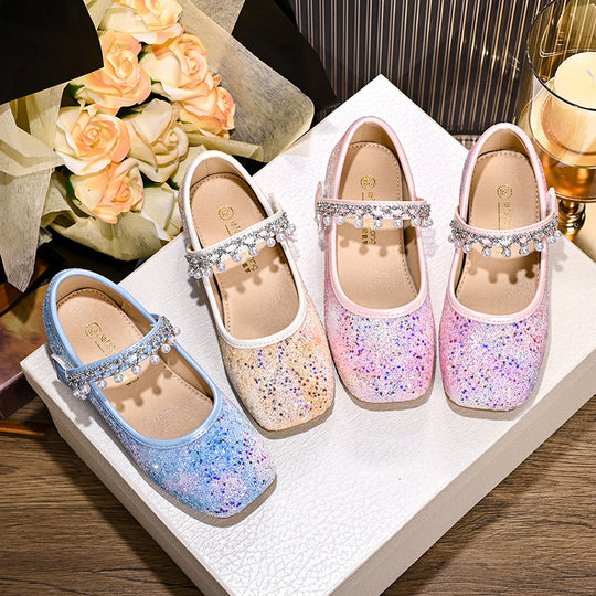 Mädchen Glitzernde Mary Jane Ballerinas mit Perlen und Schleifendekor EB