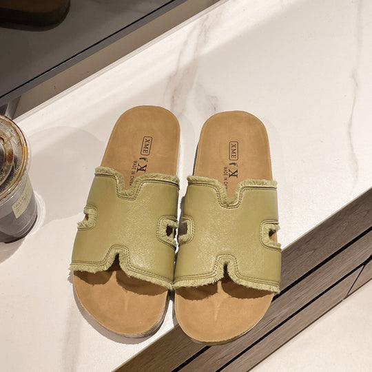 Damen komfortable Sommer-Pantoletten mit fransigem Design EB
