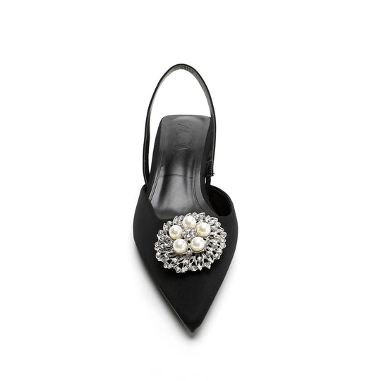 Damen Sling-Pumps mit elegantem Perlenschmuck und bequemer Laufsohle EB