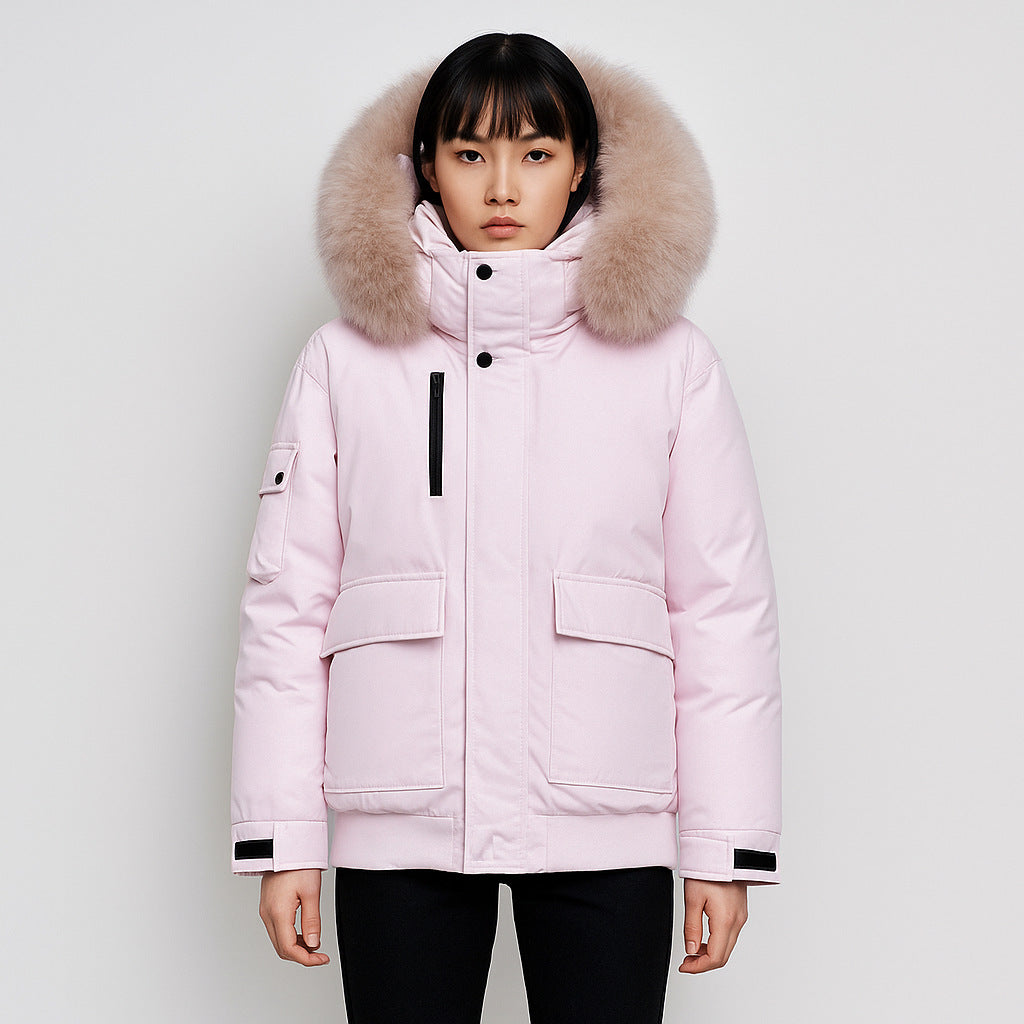 Damen Winterjacke mit großem Kunstfellkragen und funktionalen Taschen EB