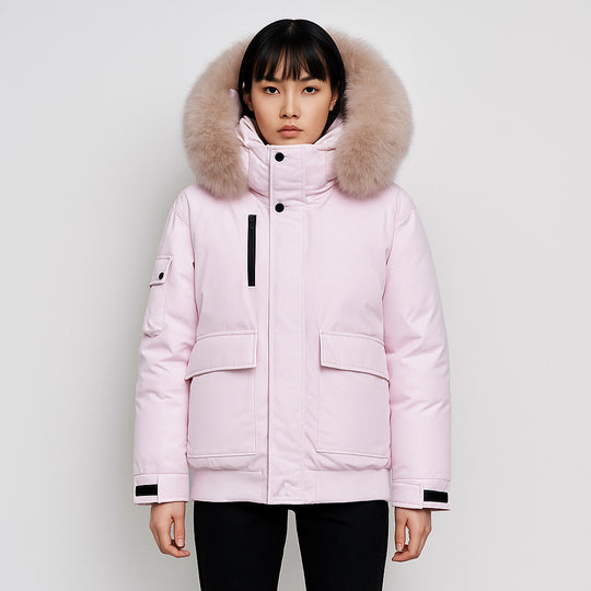 Damen Winterjacke mit großem Kunstfellkragen und funktionalen Taschen EB