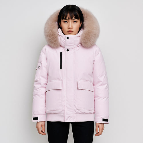 Damen Winterjacke mit großem Kunstfellkragen und funktionalen Taschen EB