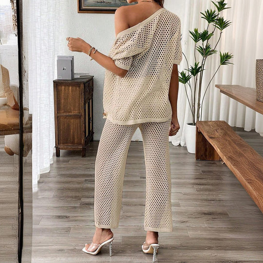 Damen luftiges Netz-Set mit knöpfbarem Cardigan EB