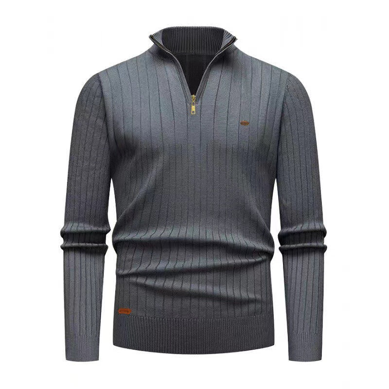 Herren Pullover mit modernem Reißverschluss und Rippenstruktur EB