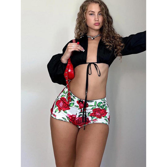 Damen Push-Up Short mit floralem Design und elastischem Bund EB