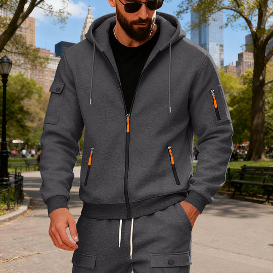 Herren nan Kapuzenjacke mit wasserabweisenden Reißverschlüssen und multifunktionalen Taschen EB