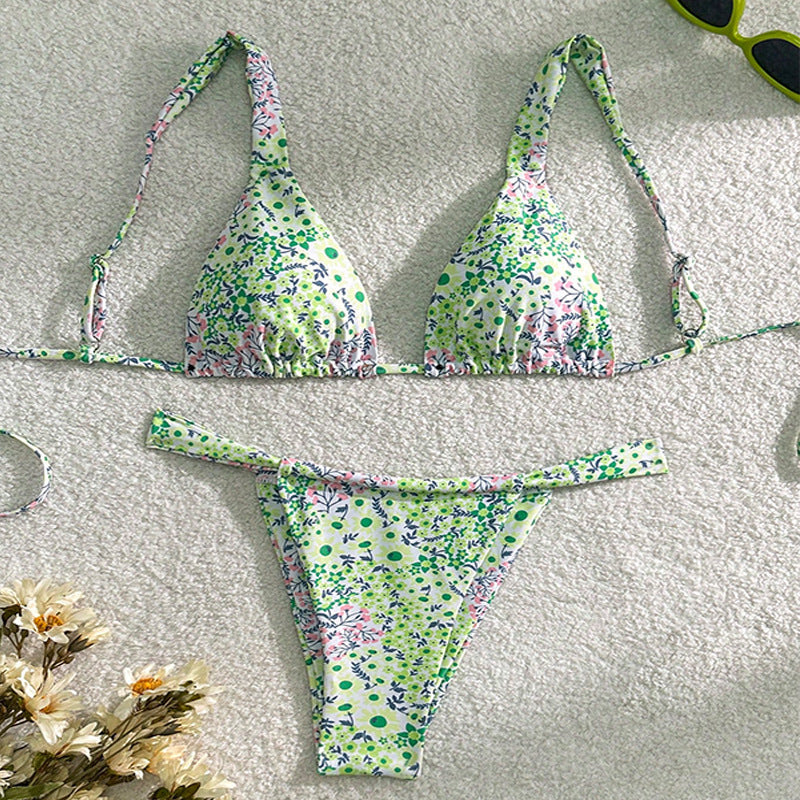 Damen Triangel-Bikini mit floralen Motiven und angepassten Trägern EB