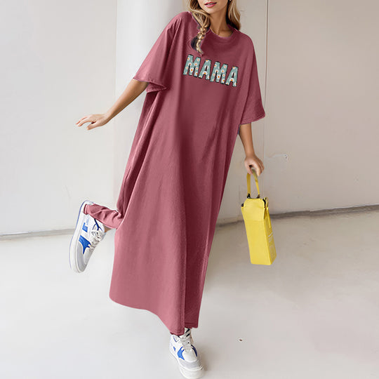 Damen nan florales Statement-Maxikleid im Oversize-T-Shirt-Stil mit Rundhalsausschnitt EB