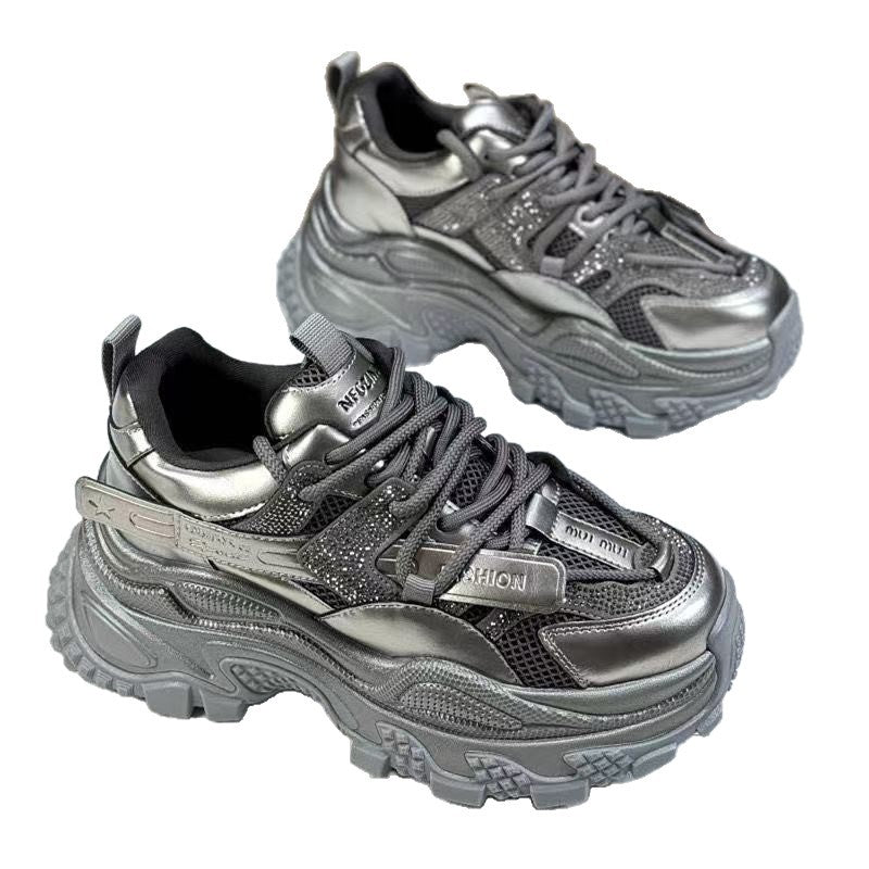 Damen Sportliche Chunky Sneakers mit Glitzer-Elementen und verstärktem Profil EB