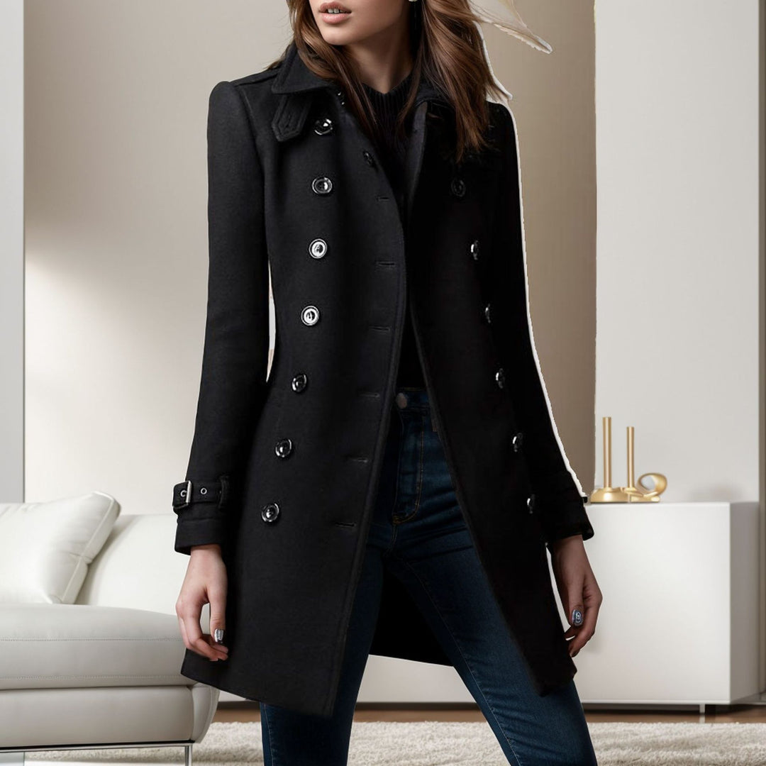 Damen eleganter Trenchcoat mit doppelter Knopfreihe und gewichtetem Kragen EB