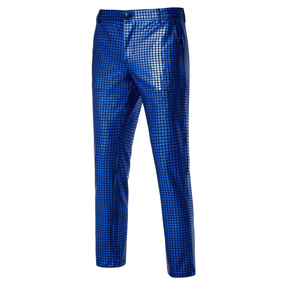 Herren nan Slim-Fit Anzughose mit glänzender Paillettenoptik und feinem Karomuster EB