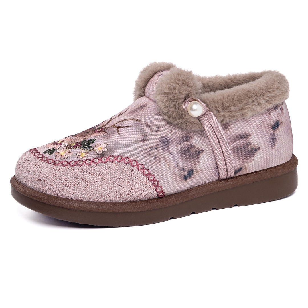 Damen elegante Hausschuhe mit floralen Stickereien und weichem Innenfutter EB