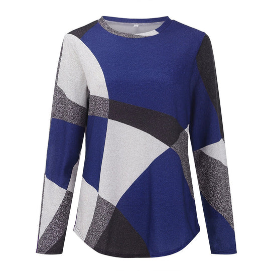 Damen nan Langarmshirt mit grafischem Print, Rundhalsausschnitt und geschwungenem Saum EB