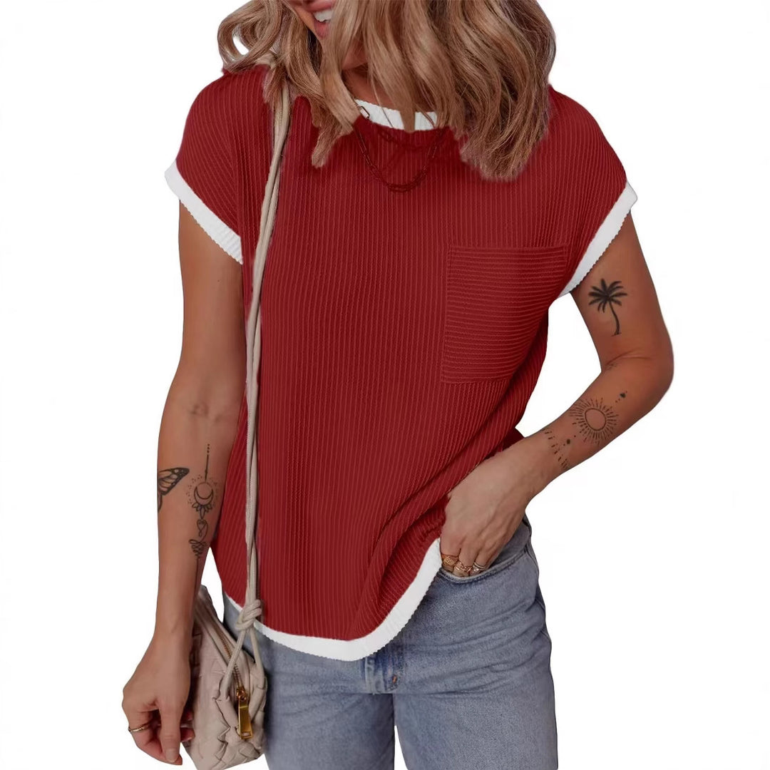 Damen modisches T-Shirt mit strukturiertem Material und Brusttasche EB