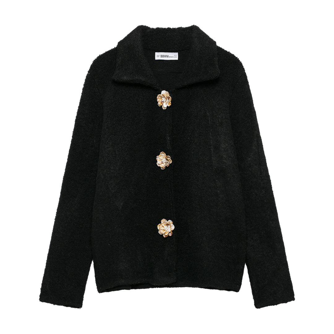 Damen elegante Strickjacke mit dekorativen Knopfdetails EB