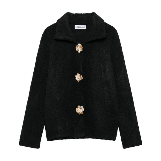 Damen elegante Strickjacke mit dekorativen Knopfdetails EB