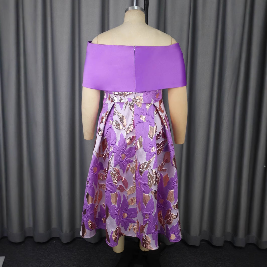 Damen Elegantes Abendkleid mit schulterfreier Applikation und floralen Motiven EB