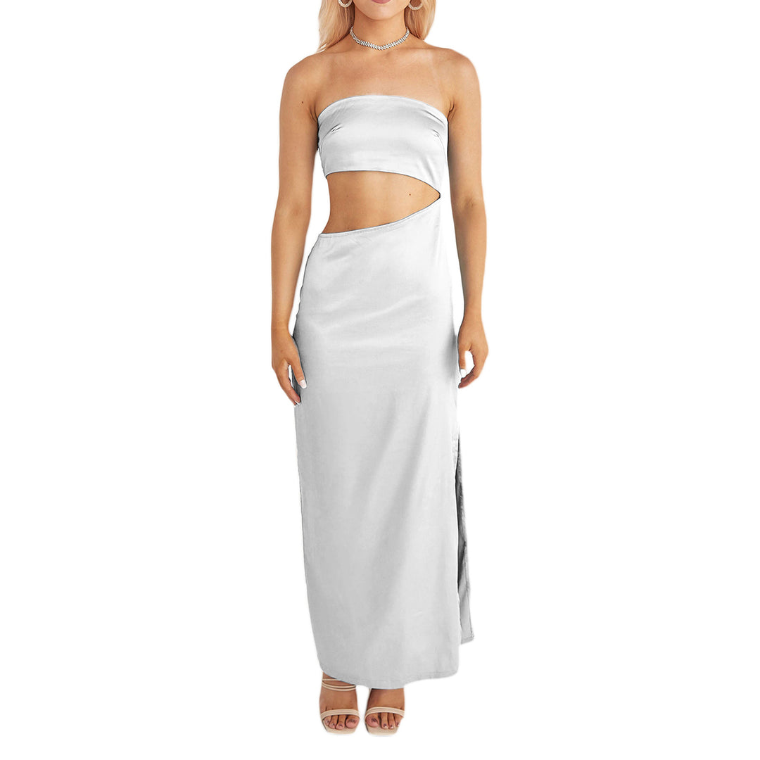Damen asymmetrisches Maxikleid mit tiefem Rückenausschnitt und figurbetonter Silhouette EB