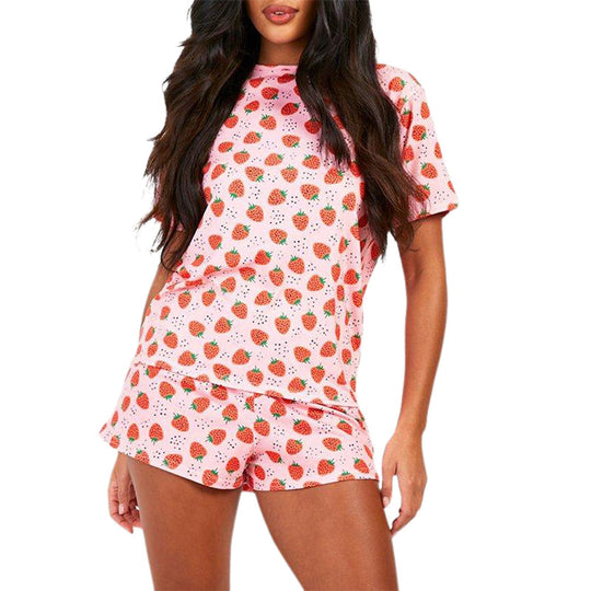 Damen Freizeit Pyjama Set mit Erdbeer-Muster und weichem Stoff EB
