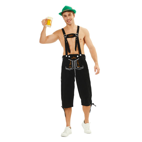 Herren nan traditionelle bayerische Trachtenlederhose knielang mit bestickten Hosenträgern EB