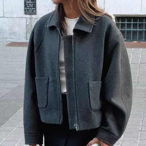 Damen lässige cropped Jacke mit praktischen Taschen und modernem Reißverschluss EB
