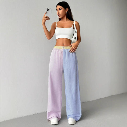 Damen weite Sweatpants mit gestreiftem Design und elastischem Bund EB