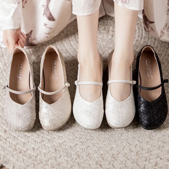 Damen Komfortable Ballerinas mit dekorativem Blumenmuster EB