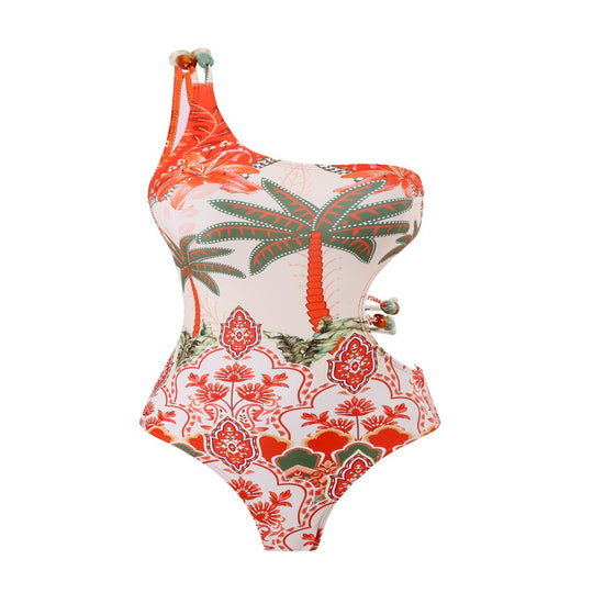 Damen Einteiler Badeanzug mit modischem Cut-Out und passendem Strandrock EB