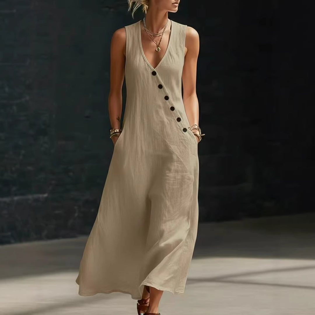 Damen Langarmkleid mit seitlichem Schlitz und Knopfdetails EB