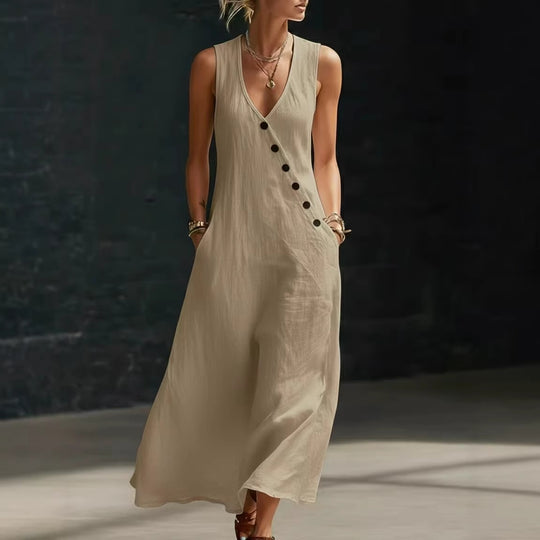 Damen Langarmkleid mit seitlichem Schlitz und Knopfdetails EB