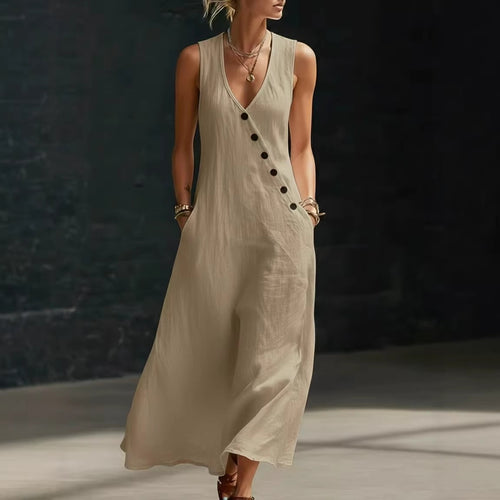Damen Langarmkleid mit seitlichem Schlitz und Knopfdetails EB