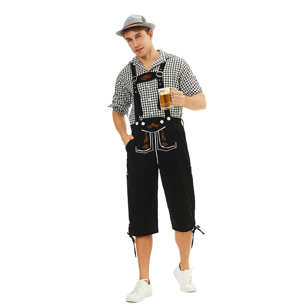 Herren nan traditionelle bayerische Trachtenlederhose knielang mit bestickten Hosenträgern EB
