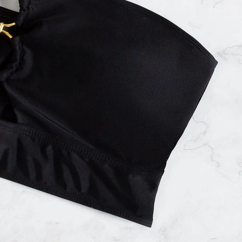 Damen Bandeau-Badeoberteil mit verstellbarem Raffung und goldener Schnalle EB