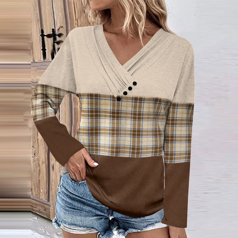 Damen Gerippter V-Ausschnitt Pullover mit Farbverlauf, Zierknöpfen und legerer Passform EB