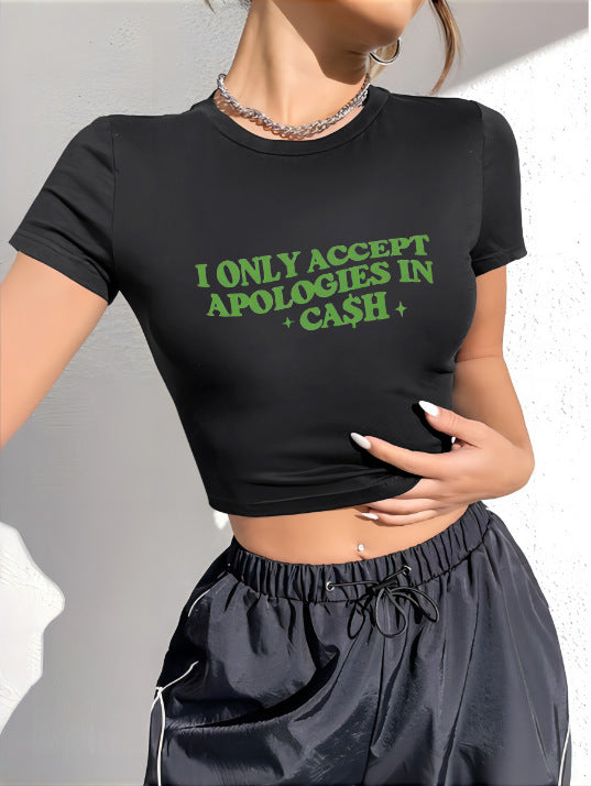 Damen Crop-T-Shirt mit künstlerischem Statementdruck EB