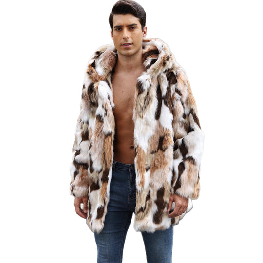 Herren Eleganter Kunstpelz-Mantel mit auffälligem Tiermuster EB