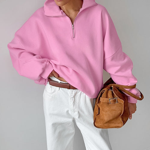 Damen lässiger Oversized Pullover mit Reißverschluss EB