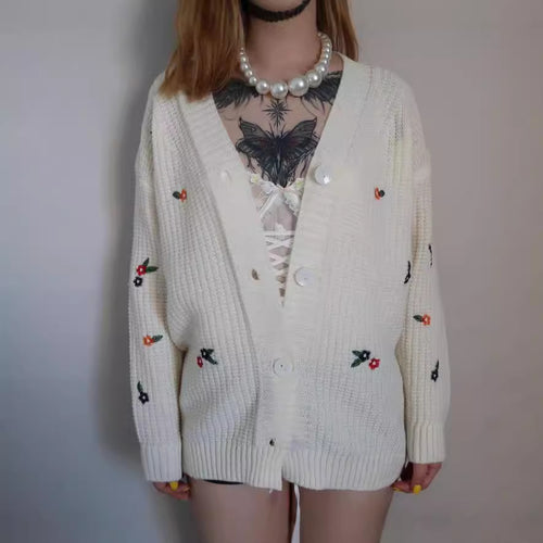 Damen Strickjacke mit buntem Blumenstickereien EB