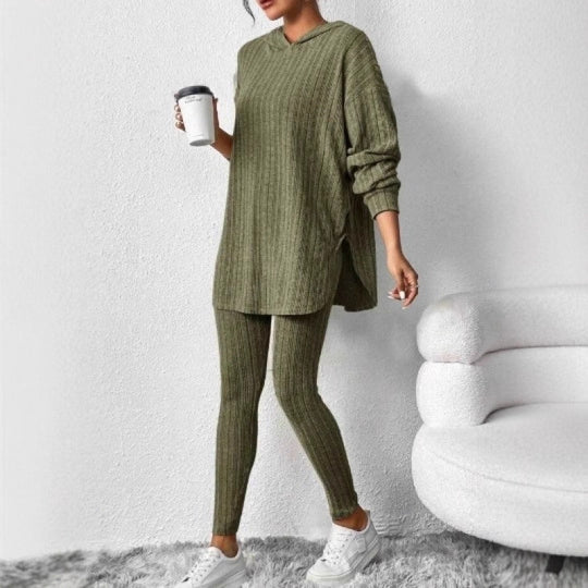 Damen Bequemes Lounge-Set mit Kapuze und schmalen Hosen EB
