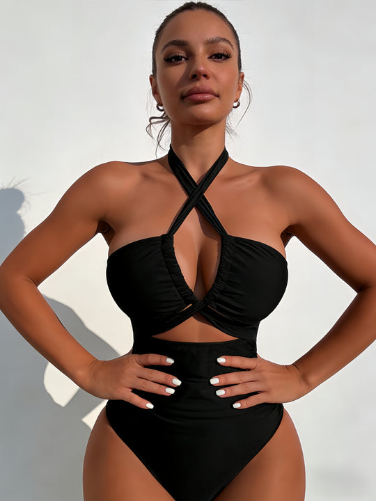 Damen Einteiliger Badeanzug mit elegantem Knoten-Design EB