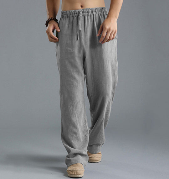 Herren nan lässige Leinenhose mit elastischem Bund, Kordelzug und geradem Bein EB